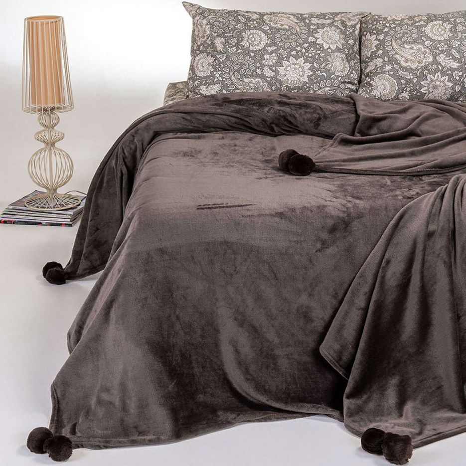 Κουβέρτα flannel υπέρδιπλη Lisboa brown grey melinen