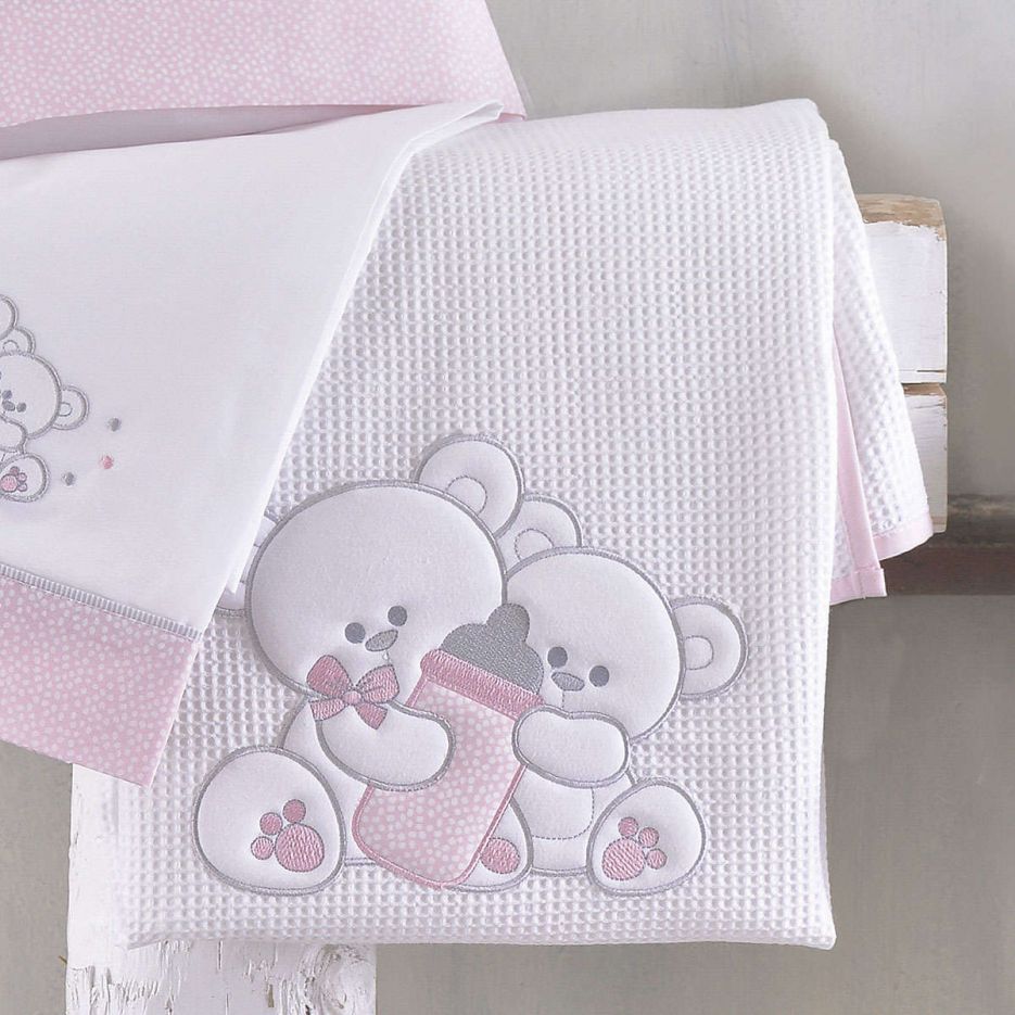 Κουβέρτα κούνιας πικέ Cuddles pink rythmos
