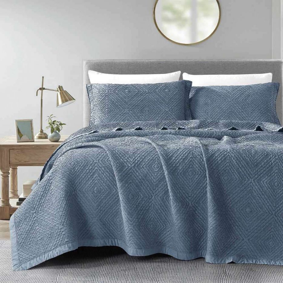 Κουβέρτα ζακάρ υπέρδιπλη σετ Carrara blue borea