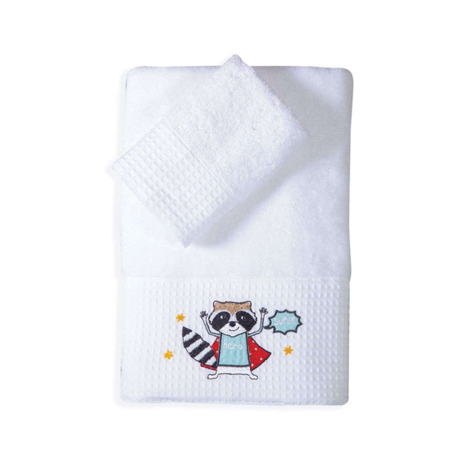 Παιδικές πετσέτες σετ Super Animals white nef nef