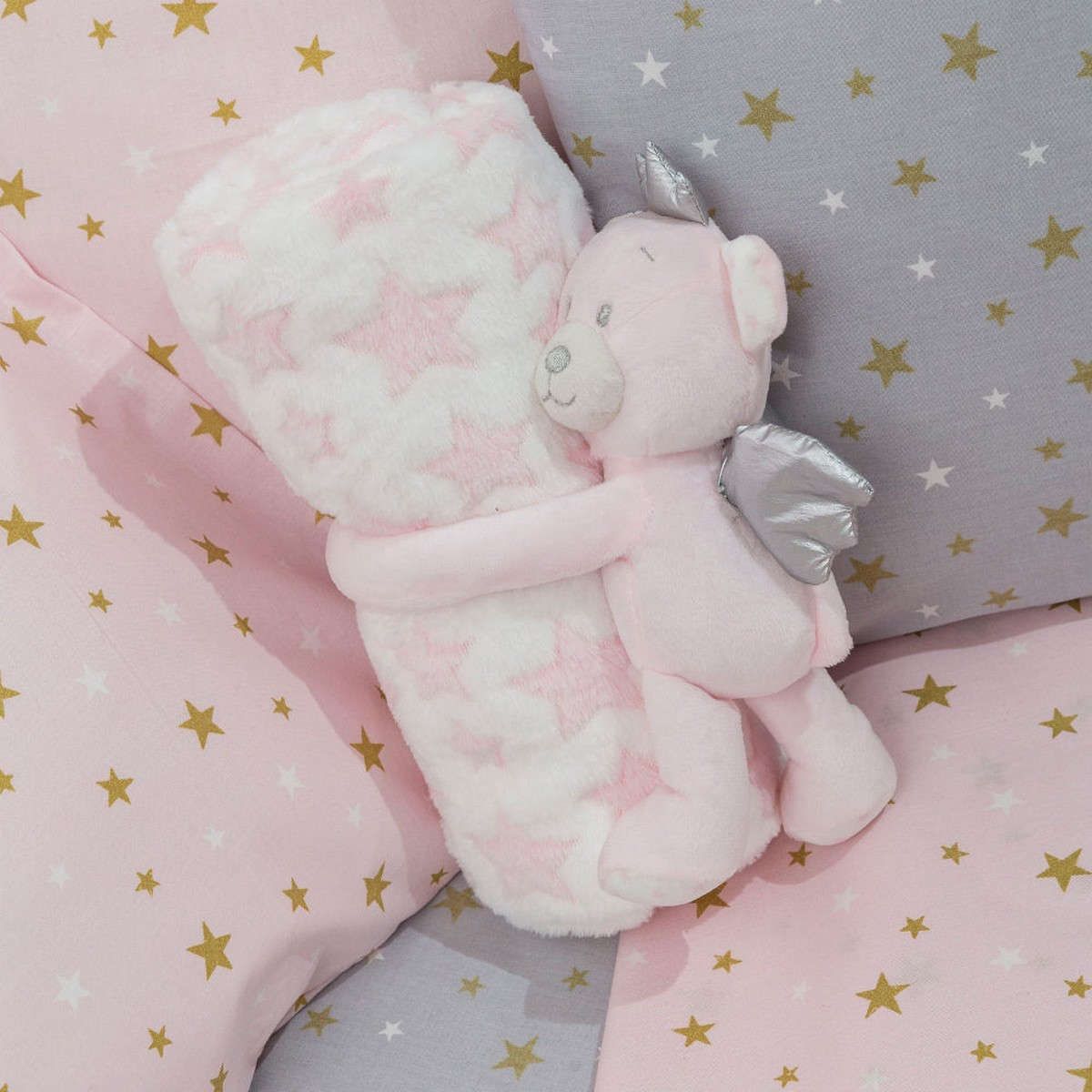 Κουβέρτα αγκαλιάς σετ κουκλάκι Angel Bear pink borea
