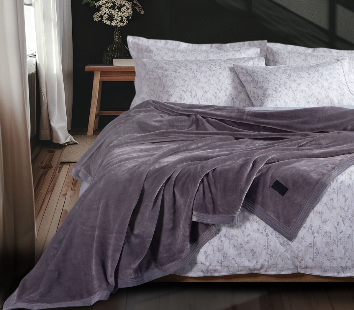 Κουβέρτα βελουτέ υπέρδιπλη Velosso 24 grey nef nef homeware