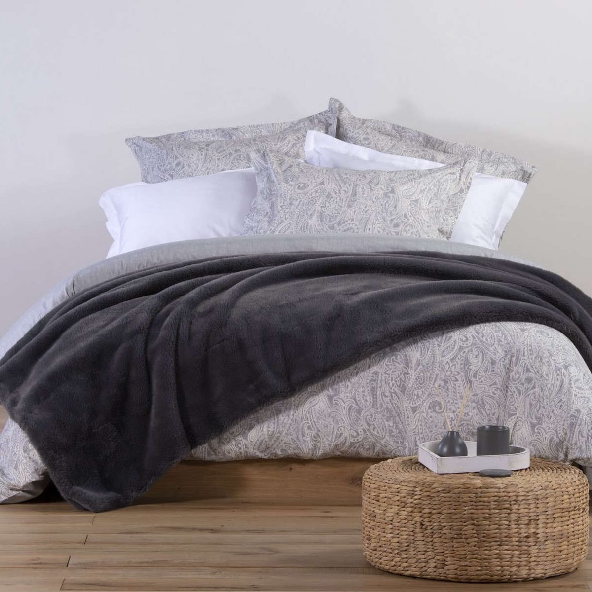 Κουβέρτα με γούνα υπέρδιπλη Warmer grey nef nef