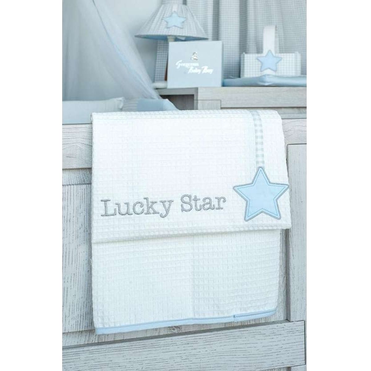 Κουβέρτα πικέ Lucky star blue des.309 baby oliver