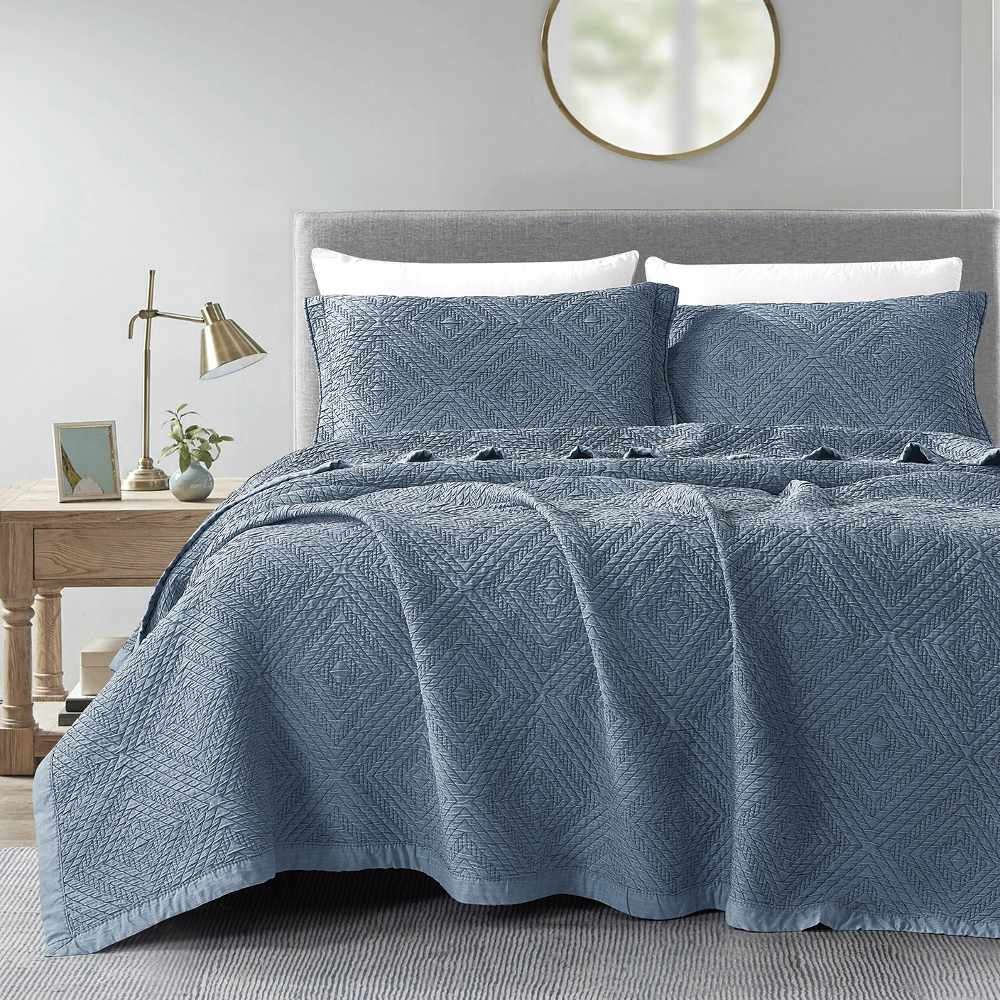 Κουβέρτα ζακάρ υπέρδιπλη σετ Carrara blue borea