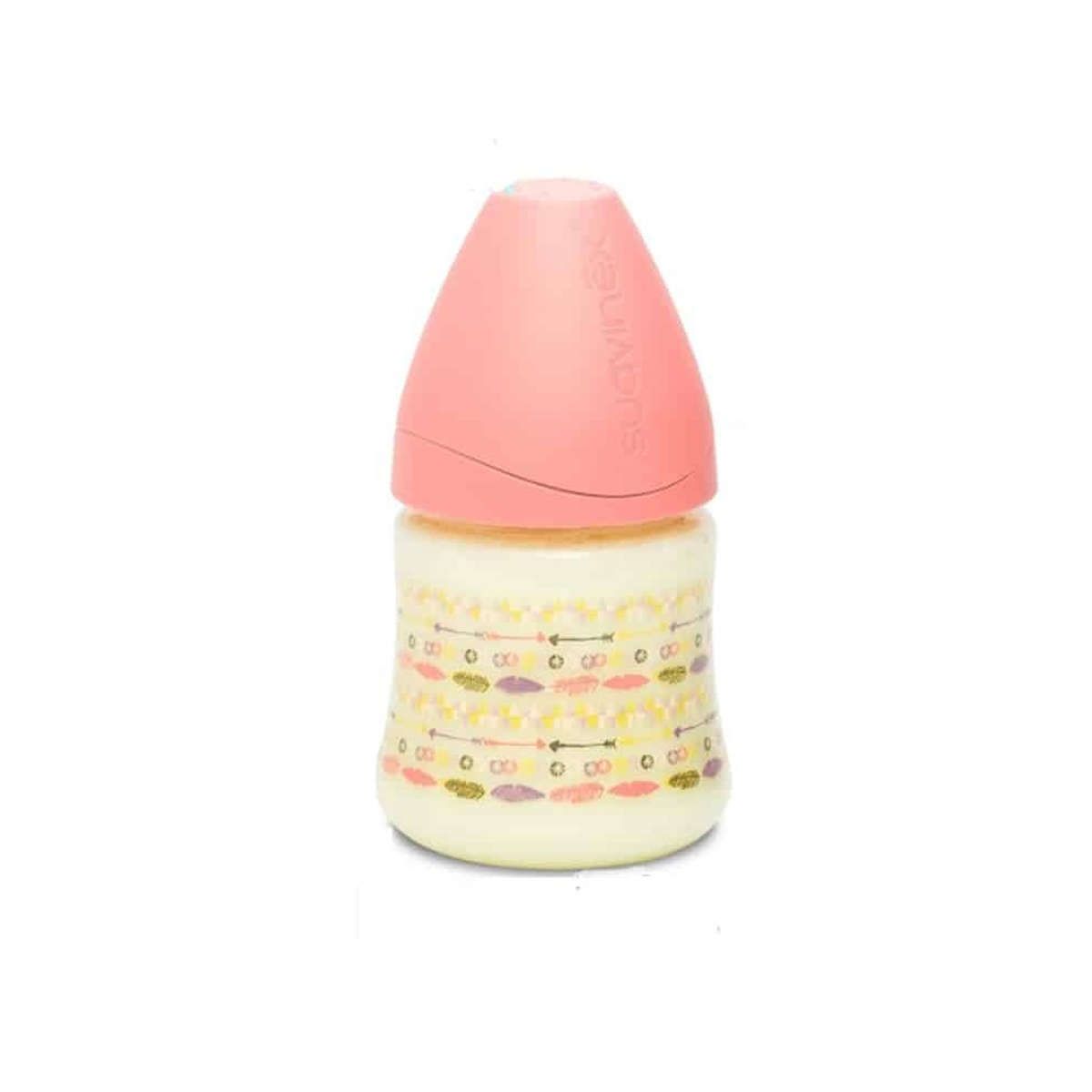 Μπιμπερό πλαστικό με θηλή καουτσούκ ρυθμιζόμενης ροής Indian pink 150ml suavinex