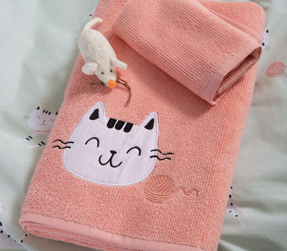 Παιδικές πετσέτες σετ 2τμχ Cats Game appricot nef nef
