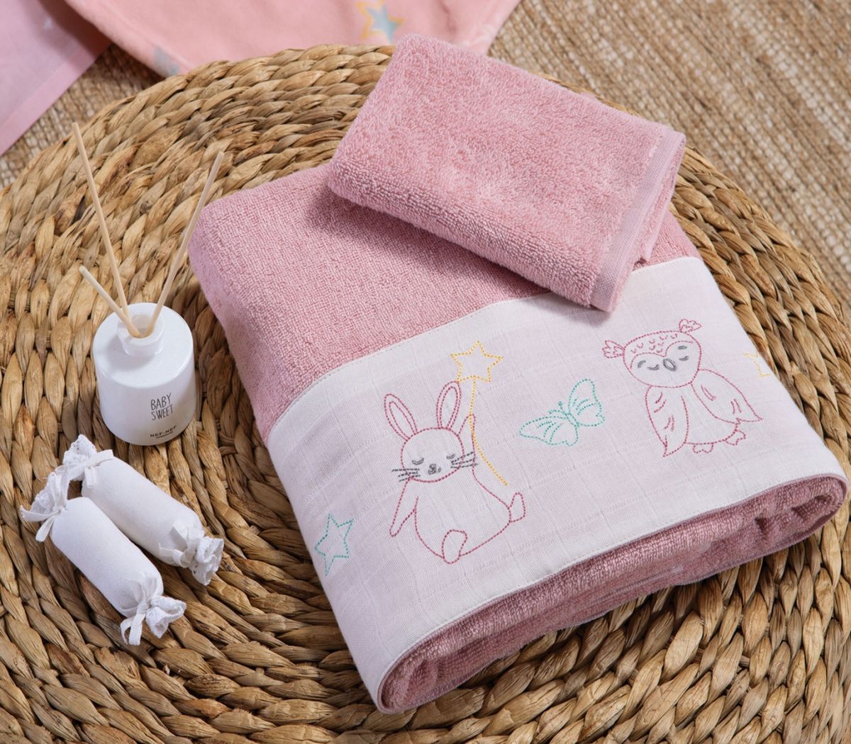 Παιδικές πετσέτες σετ 2τμχ Fly Love pink nef nef