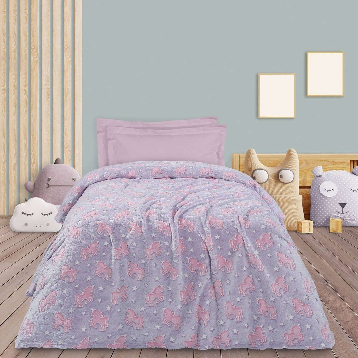 Παιδική κουβέρτα fleece μονή 4833 purple-pink das home
