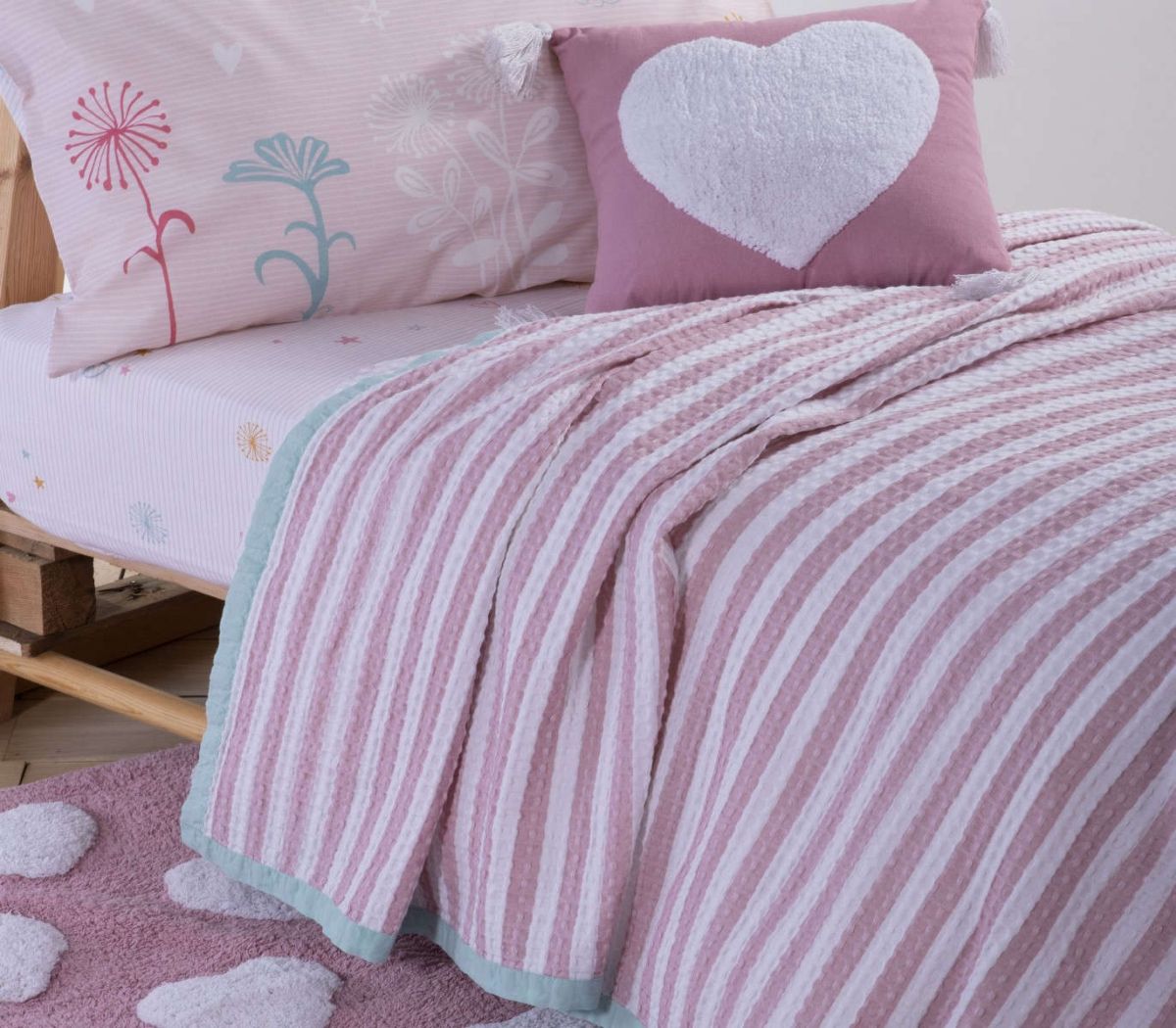 Παιδική κουβέρτα μονή Happy Stripe pink nef nef