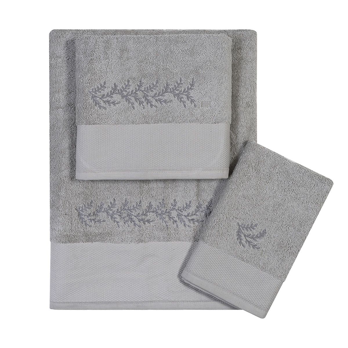 Πετσέτες με κέντημα σετ 3τμχ Art 3374 grey beauty home
