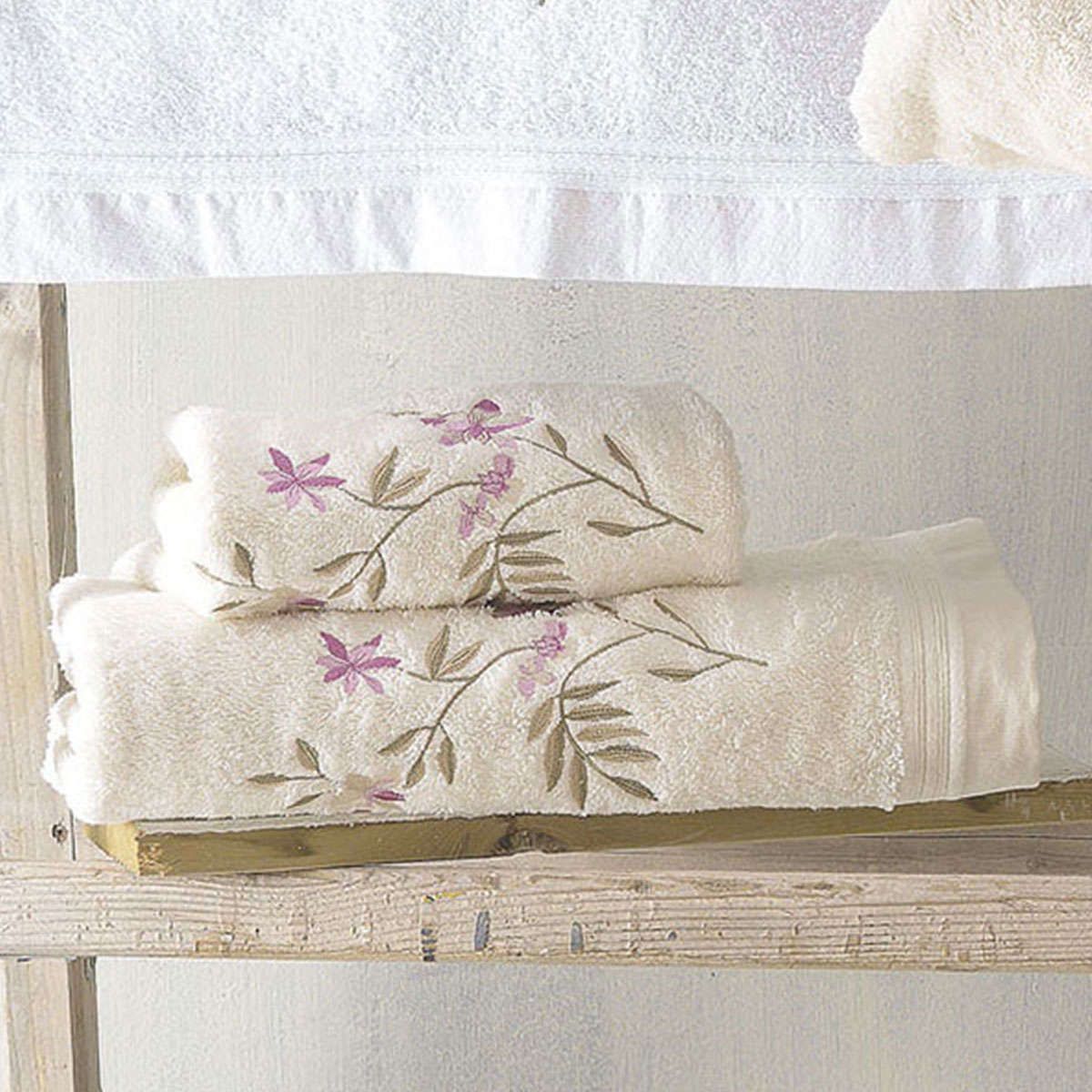 Πετσέτες σετ 3τμχ Annalise ecru-lila rythmos