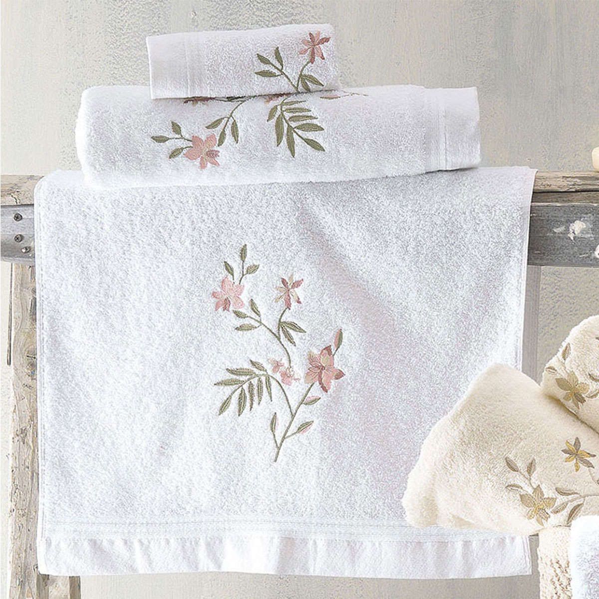 Πετσέτες σετ 3τμχ Annalise white-pink rythmos